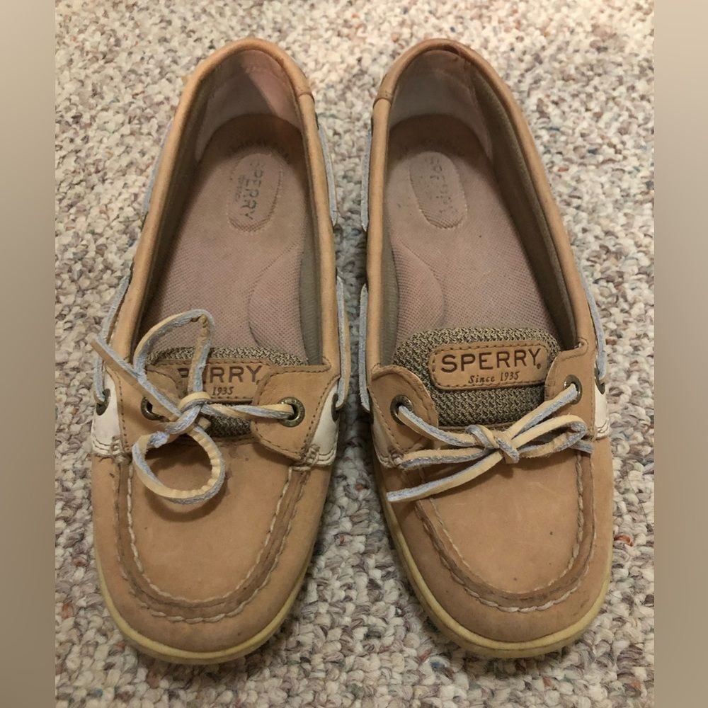 Sperry Boat Shoe Angelfish Sz 7M Womens Leather Linen Oat 9102047
